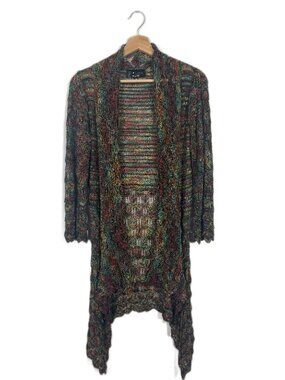 Whimsigoth Boho Open Knit Duster Cardigan Size M Rainbow Witchy Festival Y2K